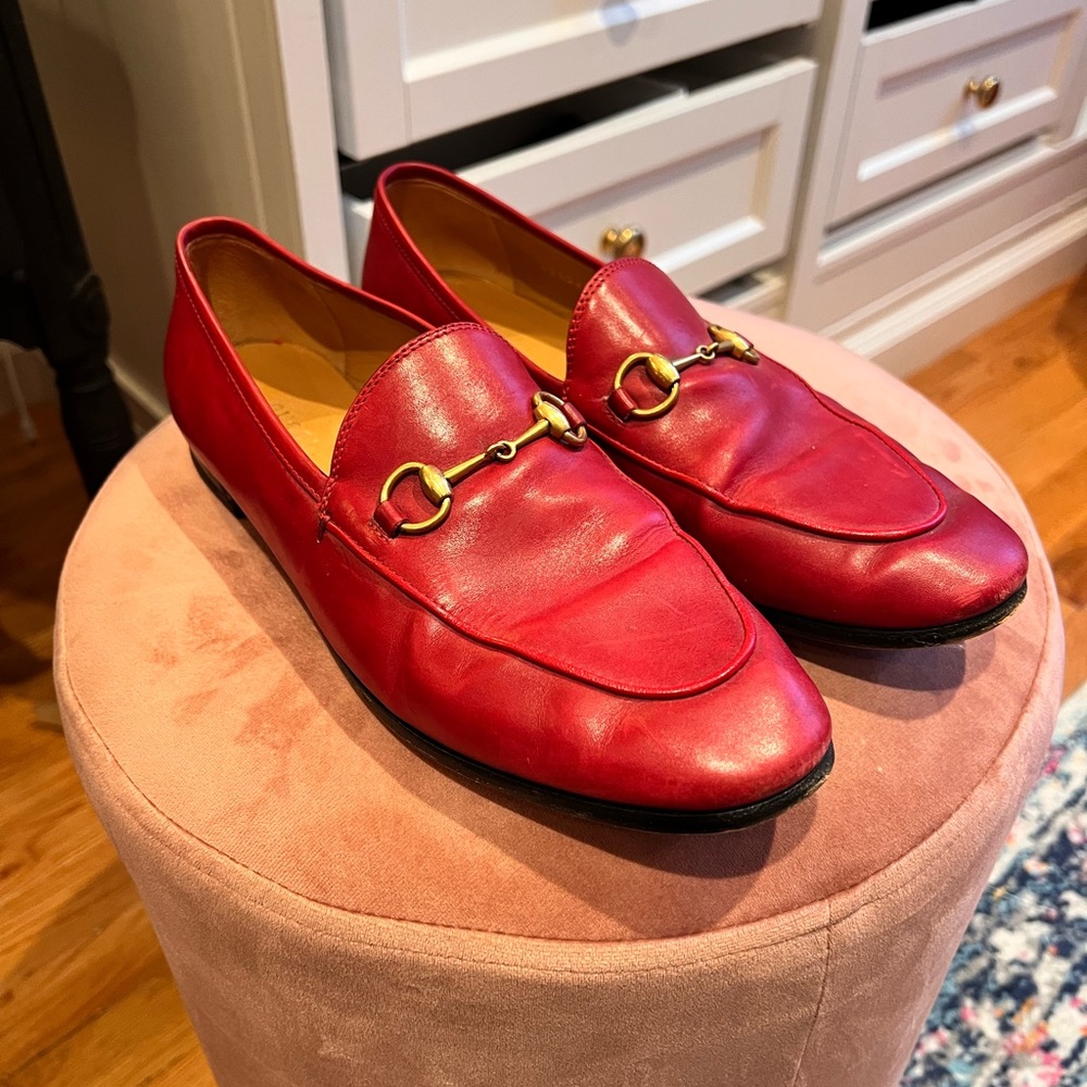 Red Gucci Jordaan loafers size 39 1/2